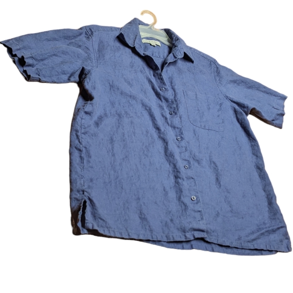 Linea Uomo 100% Linen Blue Men's Large Button Down Dress Shirt